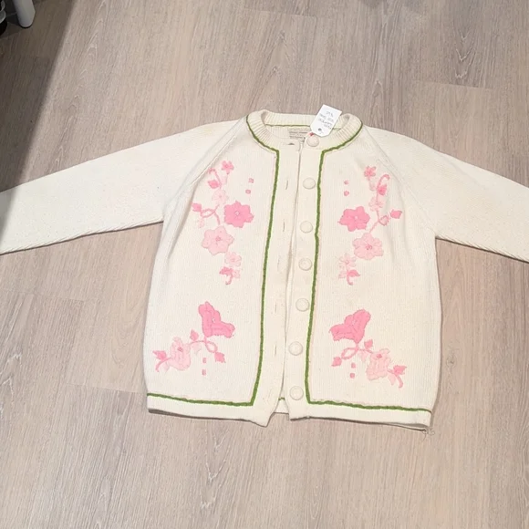 Vintage White Knit Cardigan Pink Embroidery Korea - Picture 3 of 12